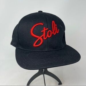Stoli Stolichnaya Vodka Baseball Cap Snap Back Black Hat Embroidered Red Logo FS